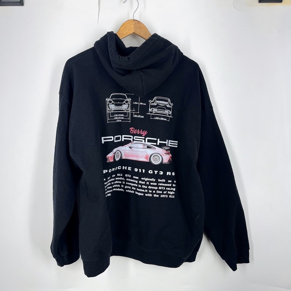 Gildan Heavy Blend Porsche 911 GT3 RS Graphic‎ Hoodie Black Mens XL Automotive